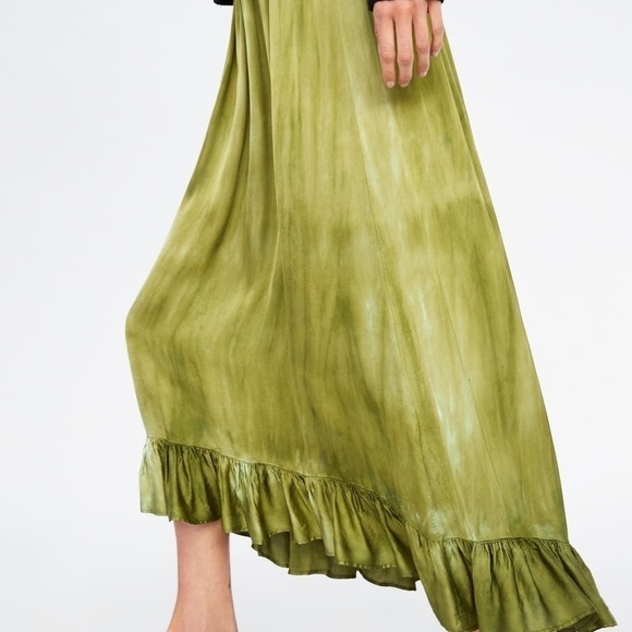 NWT ZARA RUFFLED TIE DYE GREEN SKIRT - Picture 7 of 8